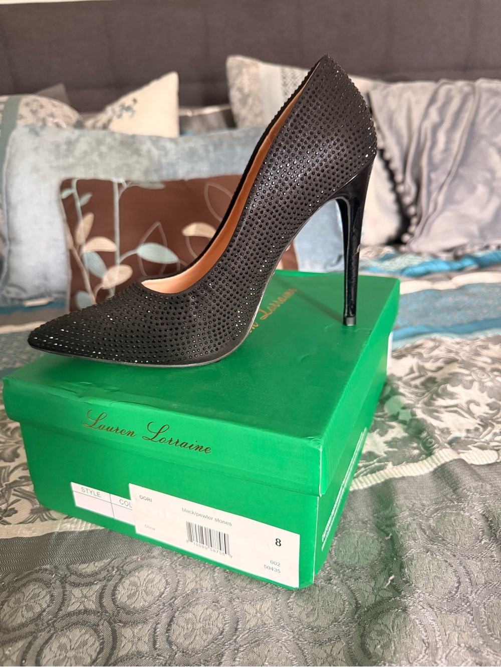 Lauren Lorraine Black Rhinestone Pointed Stiletto Pump